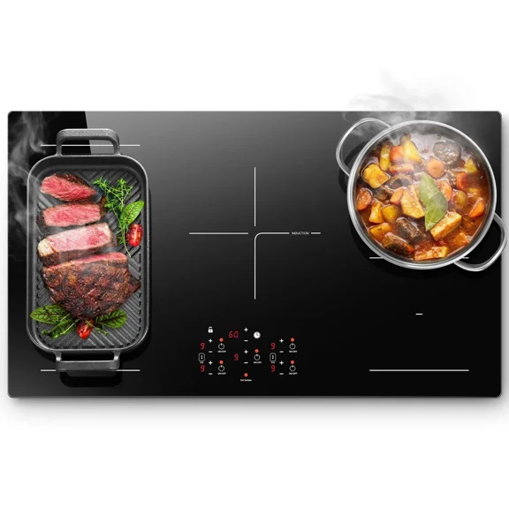 36 Inch Electric Induction Cooktop 5 Burners, 10800W Built-in Induction Stove Top with Double Bridge Function, Booster, Timer, Child Lock, Sensor Touch Control, 240V/50A, No Plug