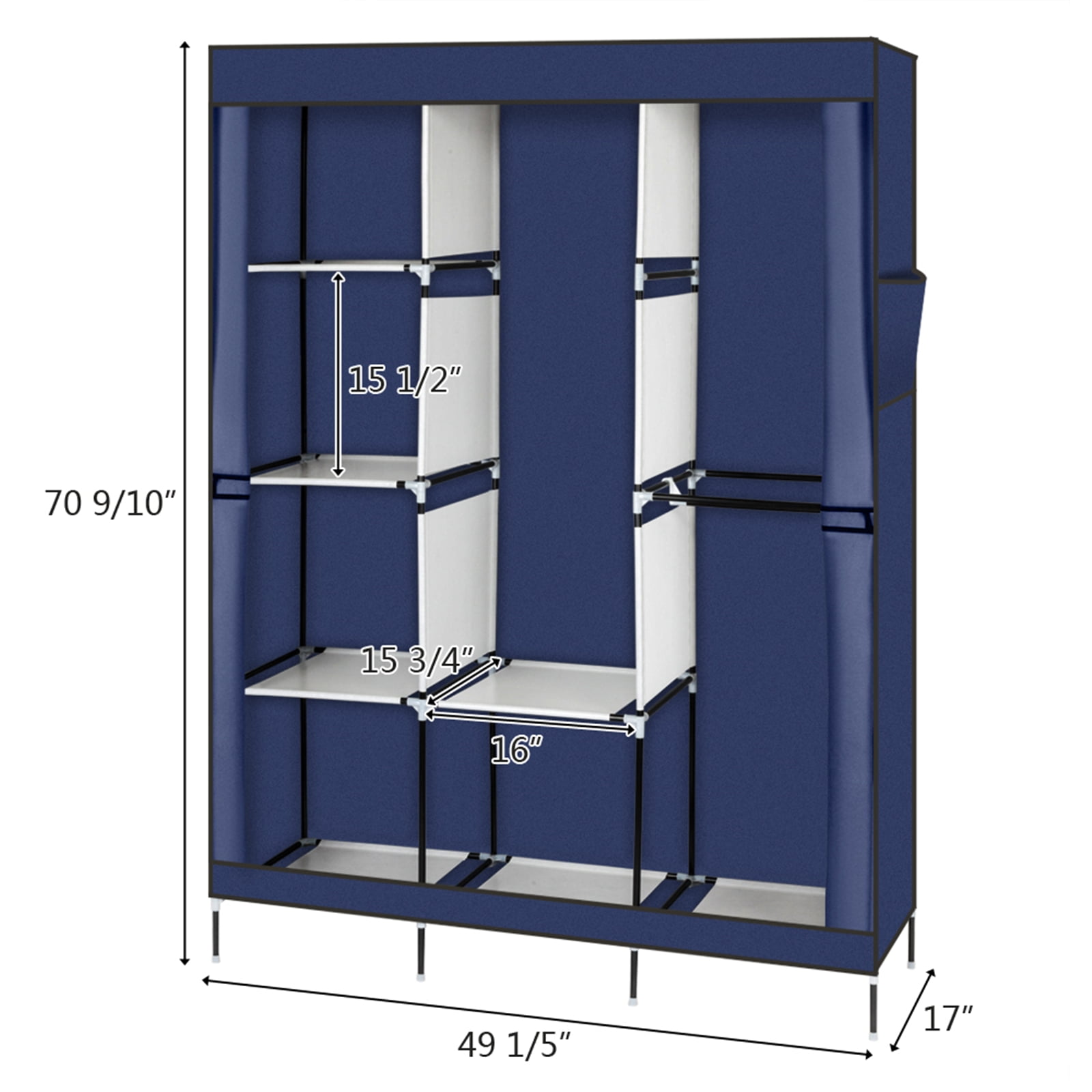 71" Closet Wardrobe Clothes Rack Portable Storage Organizer with Shelf, Blue