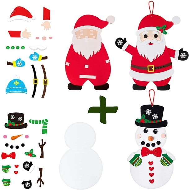 DIY Felt Christmas Snowman Plus Santa Claus HTOOQ Xmas Crafts for Kids with  51PCS Ornaments Hanging Holiday Party Gifts Favor Decorations( Assembly