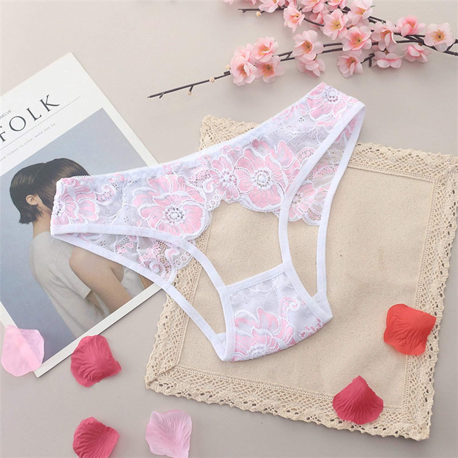 Lopecy-Sta Women Cutut Lace Underwear Briefs Panties Floral Embroidery Sexy  Hollow Out Lingerie Underpants Discount Clearance Womens Underwear Birthday  Present White 