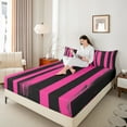 thumbnail image 4 of Erosebridal Ensembles de Draps Pleine Grandeur à Lignes Roses et Noires, Literie Géométrique Pleine Grandeur, Ensemble de Draps de Lit Art Abstrait Moderne Pleine Grandeur, Décoratif et Respirant pour la Chambre, 4 Pcs, 4 of 7