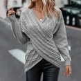 thumbnail image 6 of YUGYXL Deals Temperament Crossover Wrap Front Cable Knit Sweaters for Women Fall Winter Long Sleeve Slim Cozy Sweater Lounge Solid Color V Neck Tunic Fit Clothes, 6 of 7