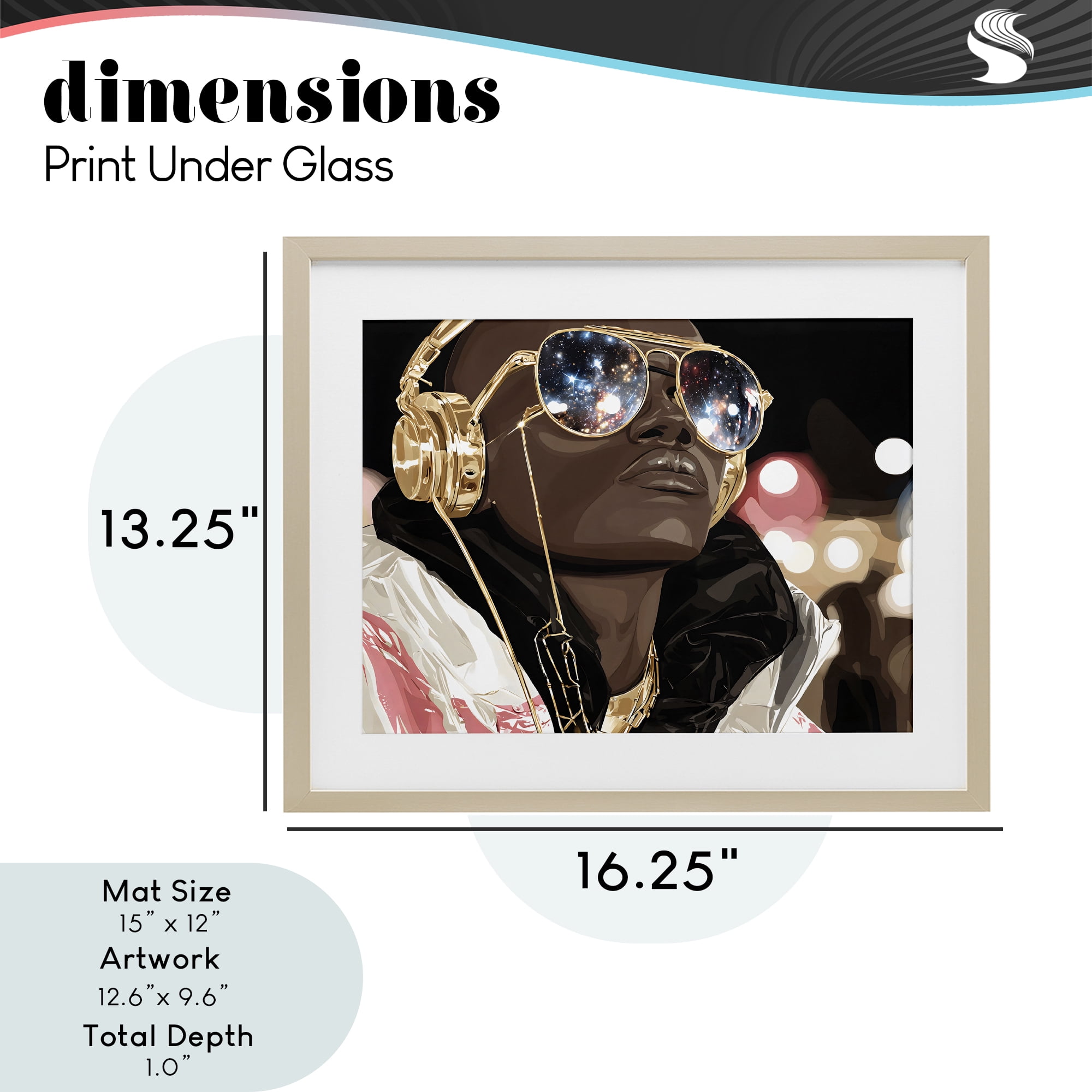 Stupell Industries Starry Eyed Shades with Headphones Birch Framed Print Under Glass, design by Franklyn Gregory