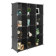 12-Cube Storage Shelf Cube Shelving Bookcase Bookshelf Organizing Closet Toy Organizer Cabinet - Black