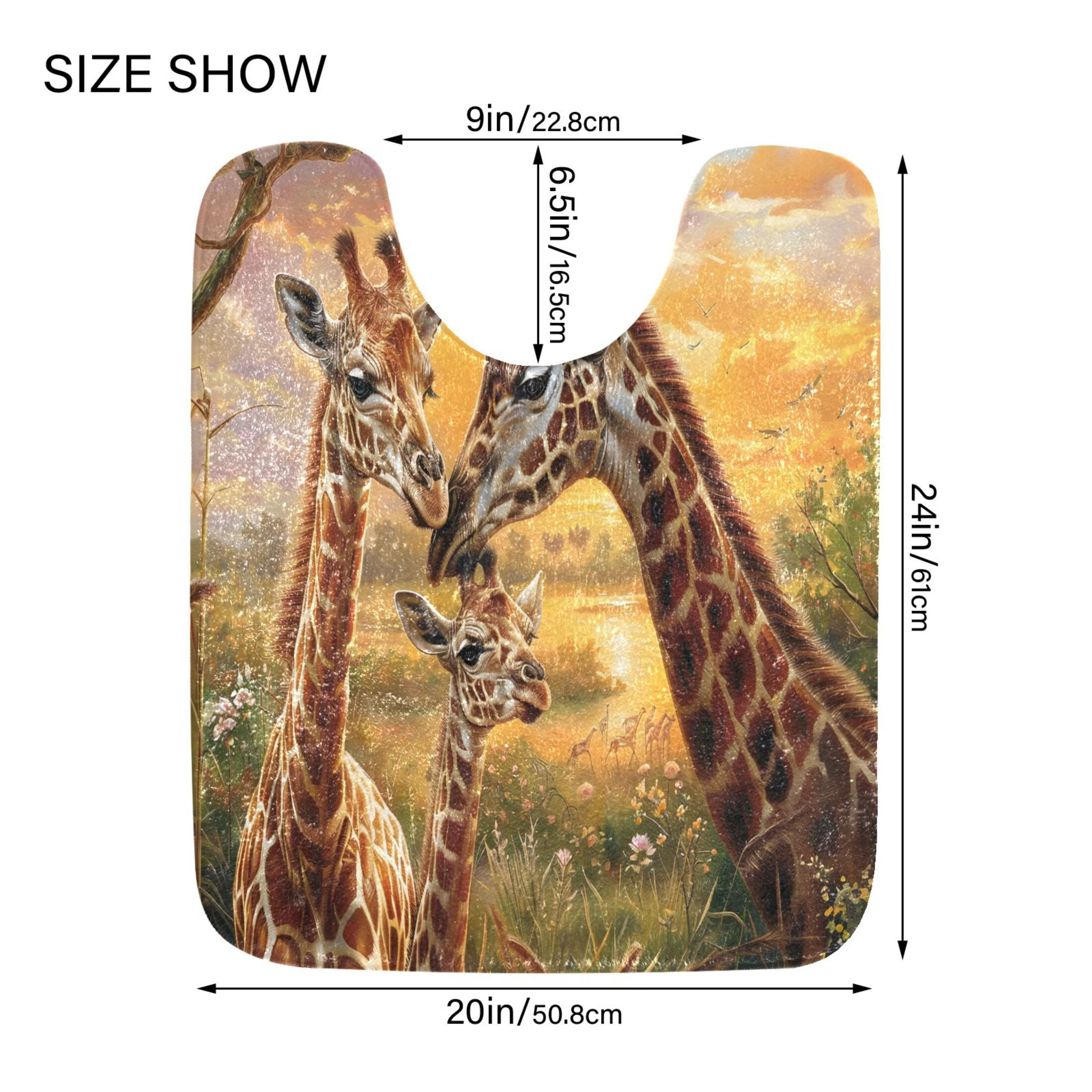 Toilet Rug Set Non-Slip Bathroom Rugs Soft Plush Machine Washable Contour Bath Mat Giraffes Family and Sunset 24x20/24x16