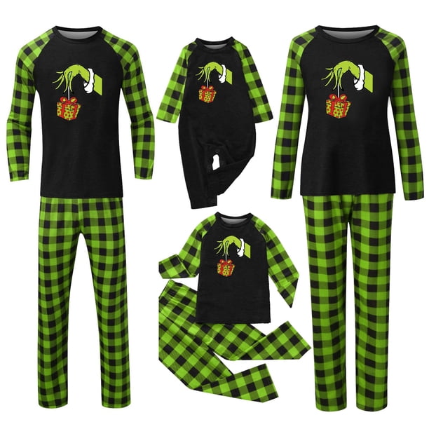 Pijamas navideños a juego Grinch - TKing Fashion 2024 Nuevos conjuntos de pijamas navideños familiares a juego Grinch, pijamas navideños navideños para parejas, adultos y niños, Mujer XL