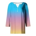 thumbnail image 3 of Womens 3/4 Sleeve T-Shirts, Summer Tops for Women Fashion Loose Fit Ombre Tie Dye Button Up Notch V Neck T Shirts S-3XL, 3 of 4