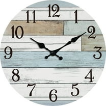 Silent Wall Clock 8 Inch Battery Powered, Coastal Country Rustic Style, Non Ticking Decorative Clock for Home Office Bathroom Kitchen, Blue