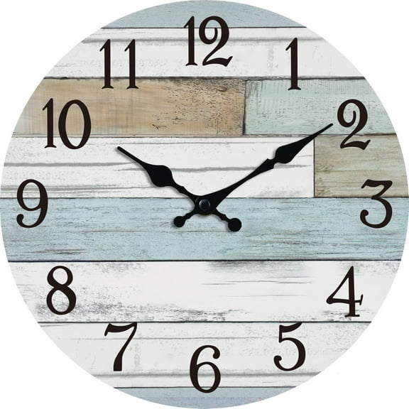 Silent Wall Clock 8 Inch Battery Powered, Coastal Country Rustic Style, Non Ticking Decorative Clock for Home Office Bathroom Kitchen, Blue