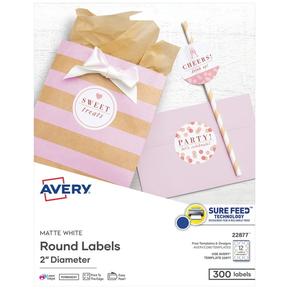 Avery Round Labels, 2" Diameter, Matte White, 300ct (22877)