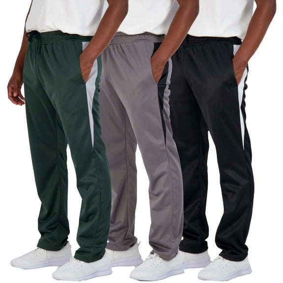 Real Essentials 3 Pack: Men's Active Athletic Casual Tricot Open Bottom Sweatpants with Pockets (Available In Big & Tall)