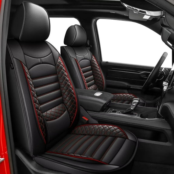 DIKSOAKR Seat Covers for 2024 2025 Toyota Tacoma Double Crew Cab, Waterproof Faux Leather, Full Set, Black with Redline