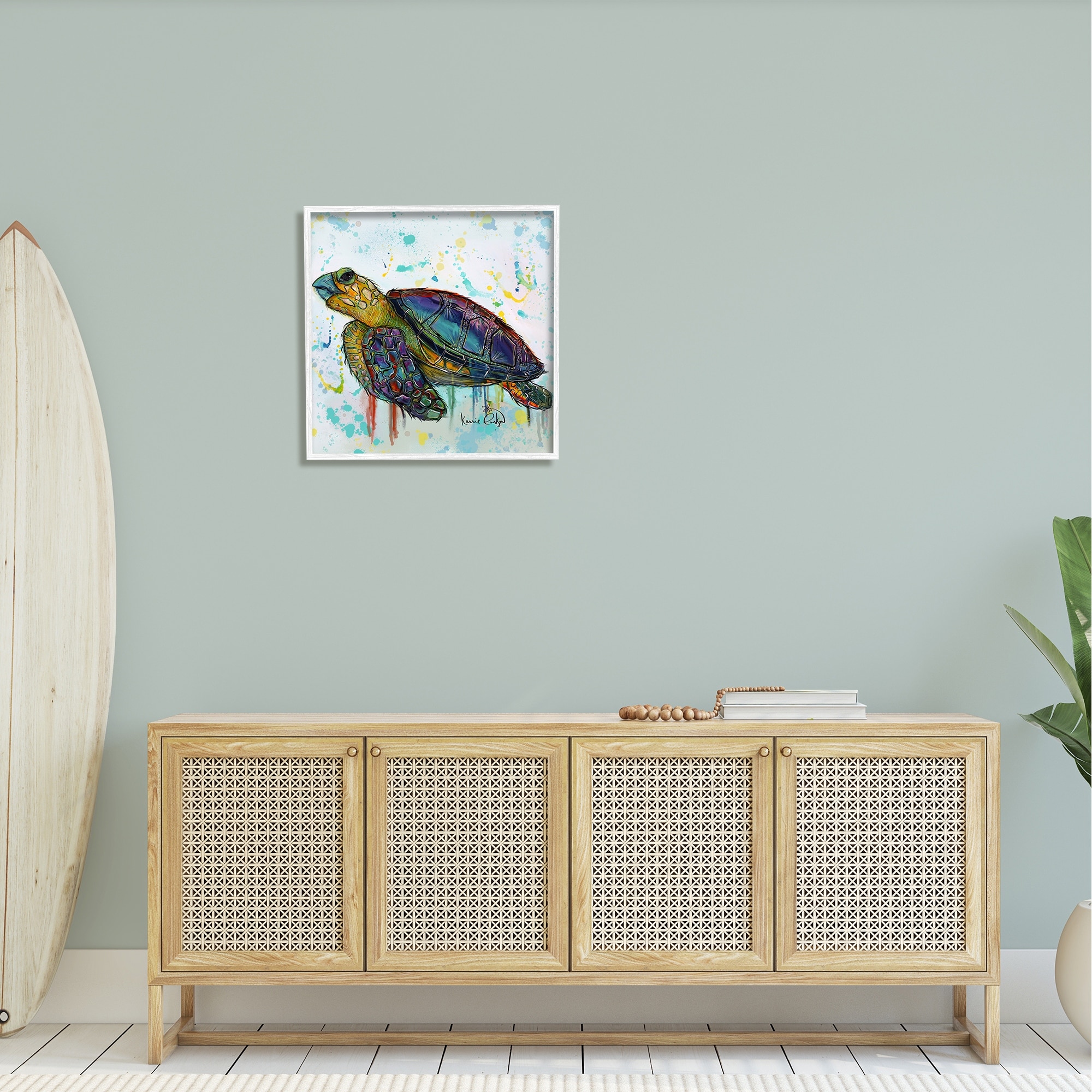 Stupell Industries Urban Street Style Sea Turtle Paint Drip Painting White Framed Art Print Wall Art, Design by Karrie Evenson