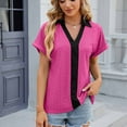 thumbnail image 2 of qolati Short Sleeve Womens Tops Summer Loose V Neck Henleys T-Shirts Dressy Casual Patchwork Tunic Eyelet Blouses, 2 of 3