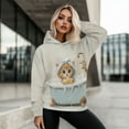 thumbnail image 5 of COEQINE Oversized Women's Hoodies Lightweight Sweatshirts Pullover Crewneck Soft Cozy Long Sleeves Fashion Y2K Cat and Bathtub White Casual Wear Hooded Sweatshirt Outfits Clothes, S, 5 of 7