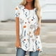 thumbnail image 1 of ICHUANYI Clearance Women's Fashion Short Sleeve Round Neck Loose Tops Blouse Puff Sleeve Prinded(White, L) ICHUANYI WER2023081000682, 1 of 4