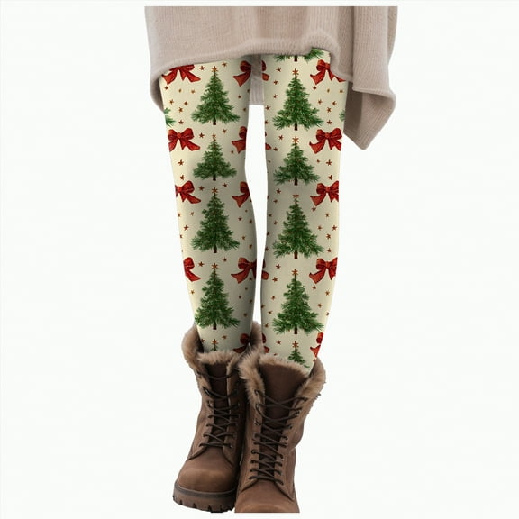 UngA Christmas Leggings Women Fleece Lined Leggings Women Fall Winter Thermal Warm Elastic High Waisted Tummy Control Workout Yoga Pants Yoga Pants Women (Green,S)