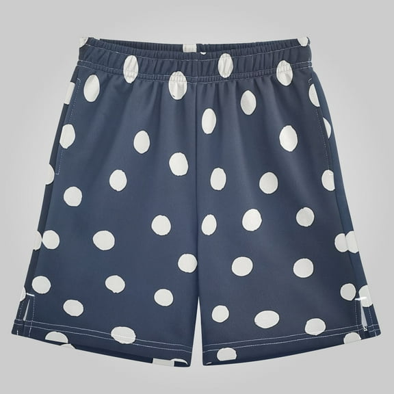 Boys' Athletic Shorts - Thick Polyester, Loose Fit, Full Print - Casual, Streetwear,White Polka Dot