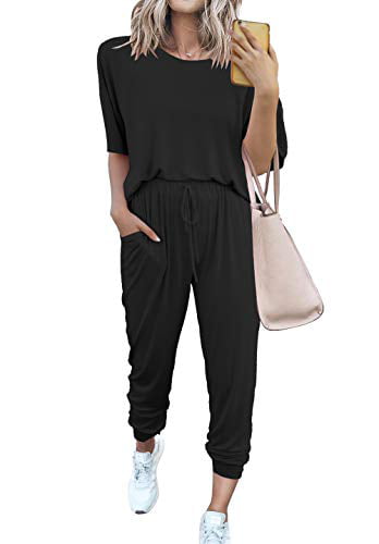 PRETTYGARDEN Women’s Two Piece Outfit Short Sleeve Pullover With Drawstring Long Pants Tracksuit Jogger Set with Pockets