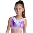 thumbnail image 1 of YiZYiF Kids Girls Athletic Crop Tank Top Shiny Metallic Printed Patchwork Jazz Street Hip Hop Lavender 14, 1 of 7