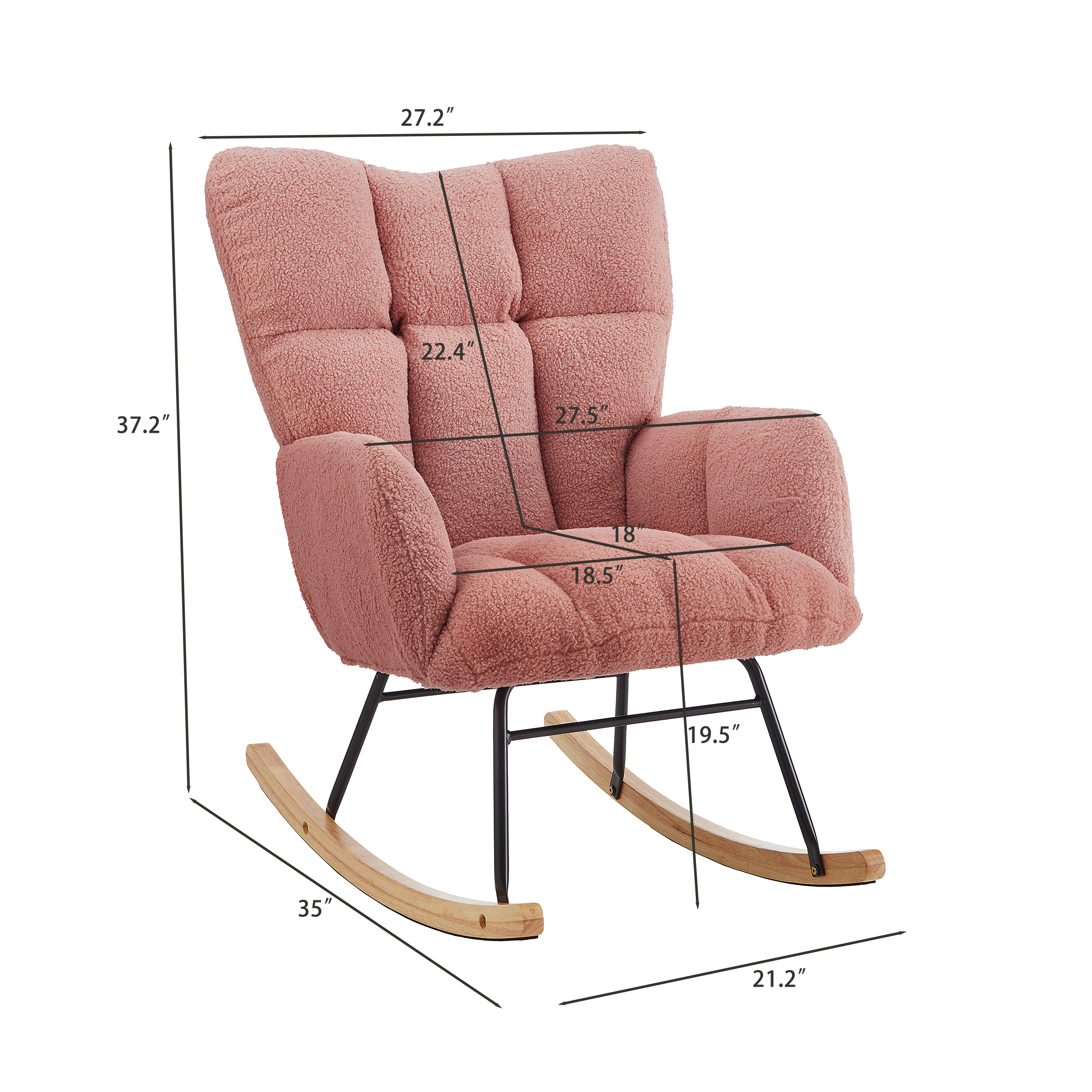 Glider Chair, Tufted Rocking Chair with Sturdy Metal Frame, Upholstered Teddy Fabric Accent Chair for Living Room or Bedroom, Ergonomic High Back and Armrest Design, Pink