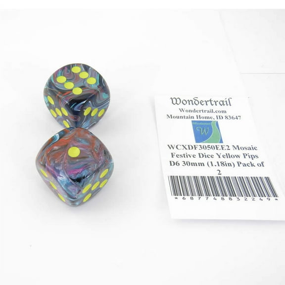 Mosaic Festive Dice with Yellow Pips D6 30mm (1.18in) Pack of 2 Wondertrail