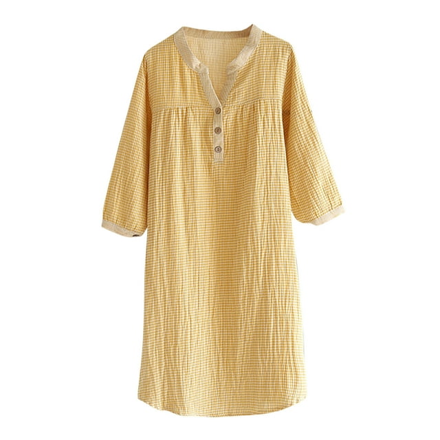 Tranfacy Chemises de Nuit pour Femmes, Chemises de Nuit pour Femmes, Robe de Nuit Mi-Longue à Manches Longues avec Cordon de Serrage, Ample et Confortable
