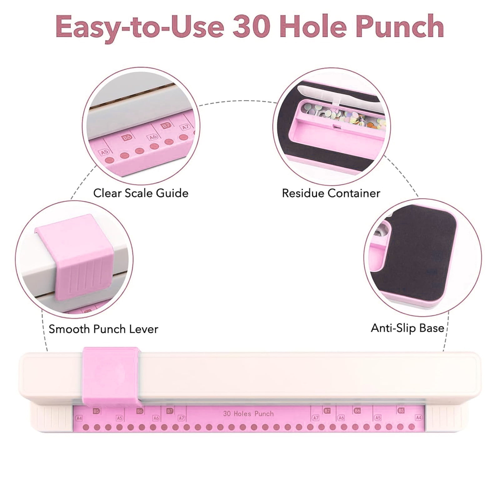Chanana 30 Hole Paper Punch, Binding Machine for Planner, A4 A5 A6 A7 B5 B6 Book Binder Notebooks Loose Leaf Paper Punch Machine, Portable Adjustable Hole Puncher, 5-Sheet Capacity, for Office