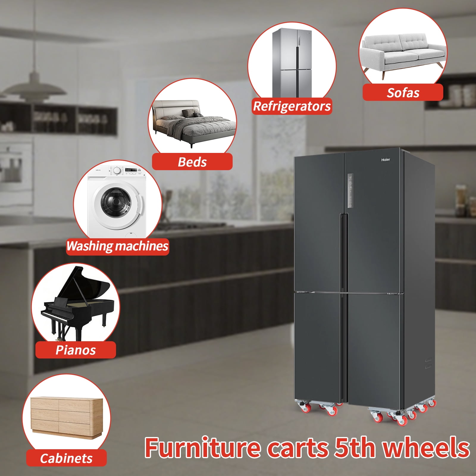 Goobetter Furniture Dolly,Furniture Movers with 5 Wheels,Carbon Steel Panel Heavy Duty Dolly,Furniture Lifter with 360°Rotatable Rubber Universal Wheels,Maximum Load 1300LBS