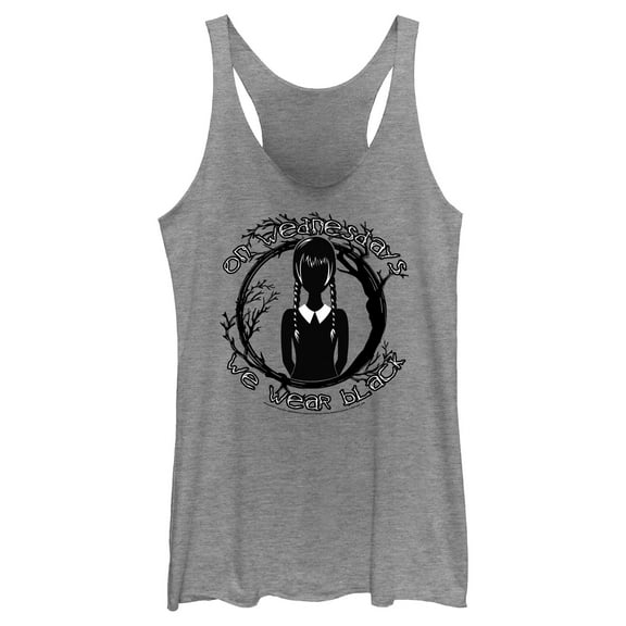Women's Wednesday On Wednesdays We Wear Black  Racerback Tank Top Gray Heather Large