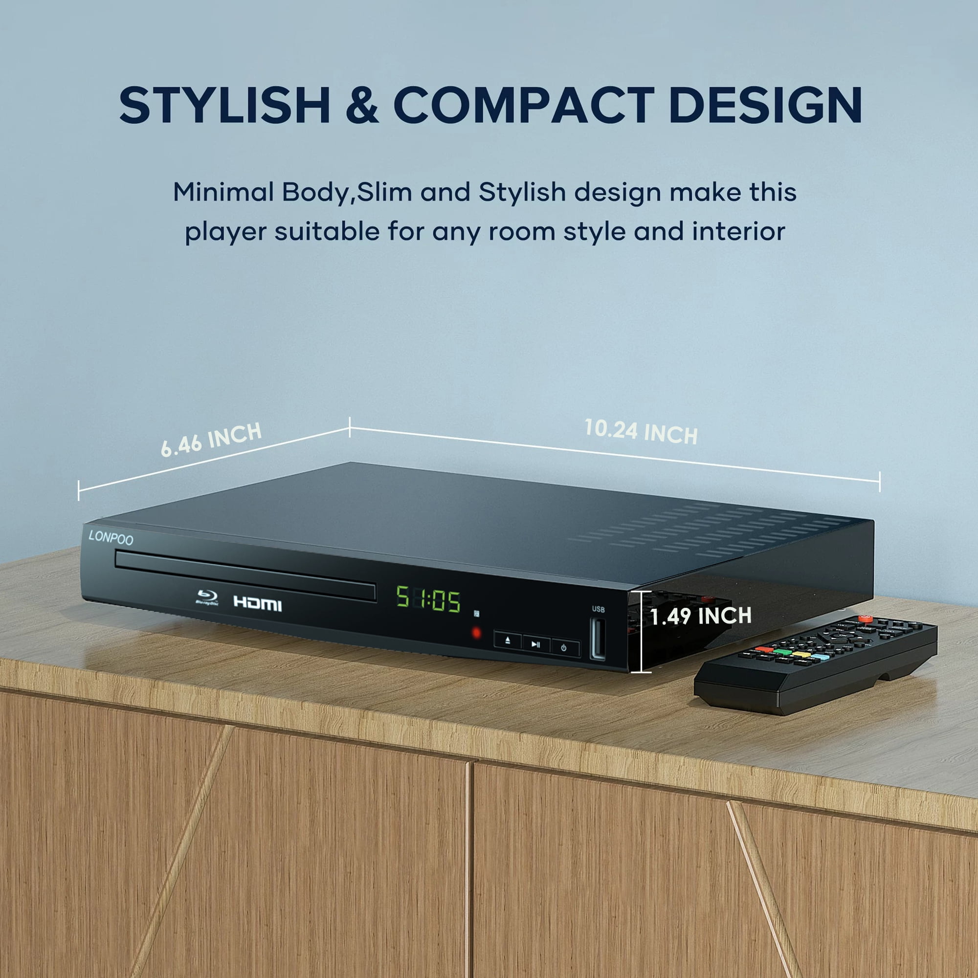Blu Ray DVD Player,LONPOO Full HD Blu-ray Disc Player with Easy