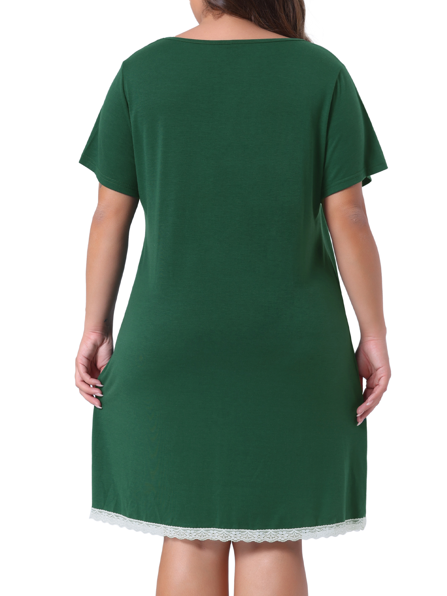 DARING DIVA Women's Plus Size Soft Short Sleeve Lace Trim Nightgown 1X Dark Green
