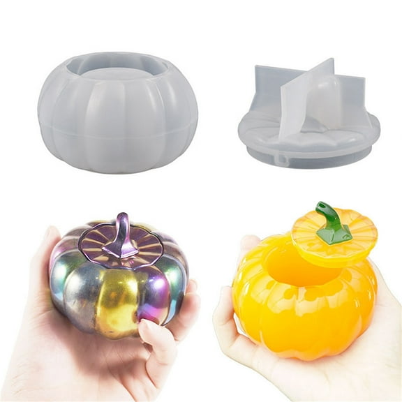 Halloween Pumpkin Resin Molds Silicone Candle Soap Mould Thanksgiving DIY Decoration 9.6x5.7cm with Lid Kit for Holiday Baking Chocolate