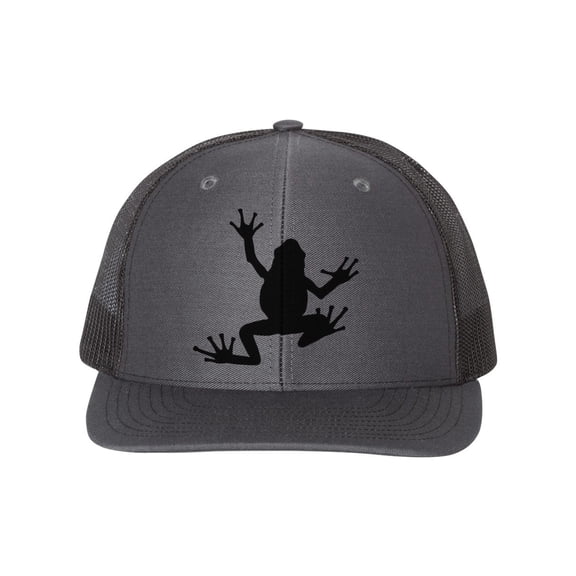 Frog Hat, Frog, Frog Lover, Trucker Hat, Gift For Frog Lover, Frogs, Frop Apparel, 10 Different Colors, Adjustable, Amphibian, Black Text, Charcoal/Black