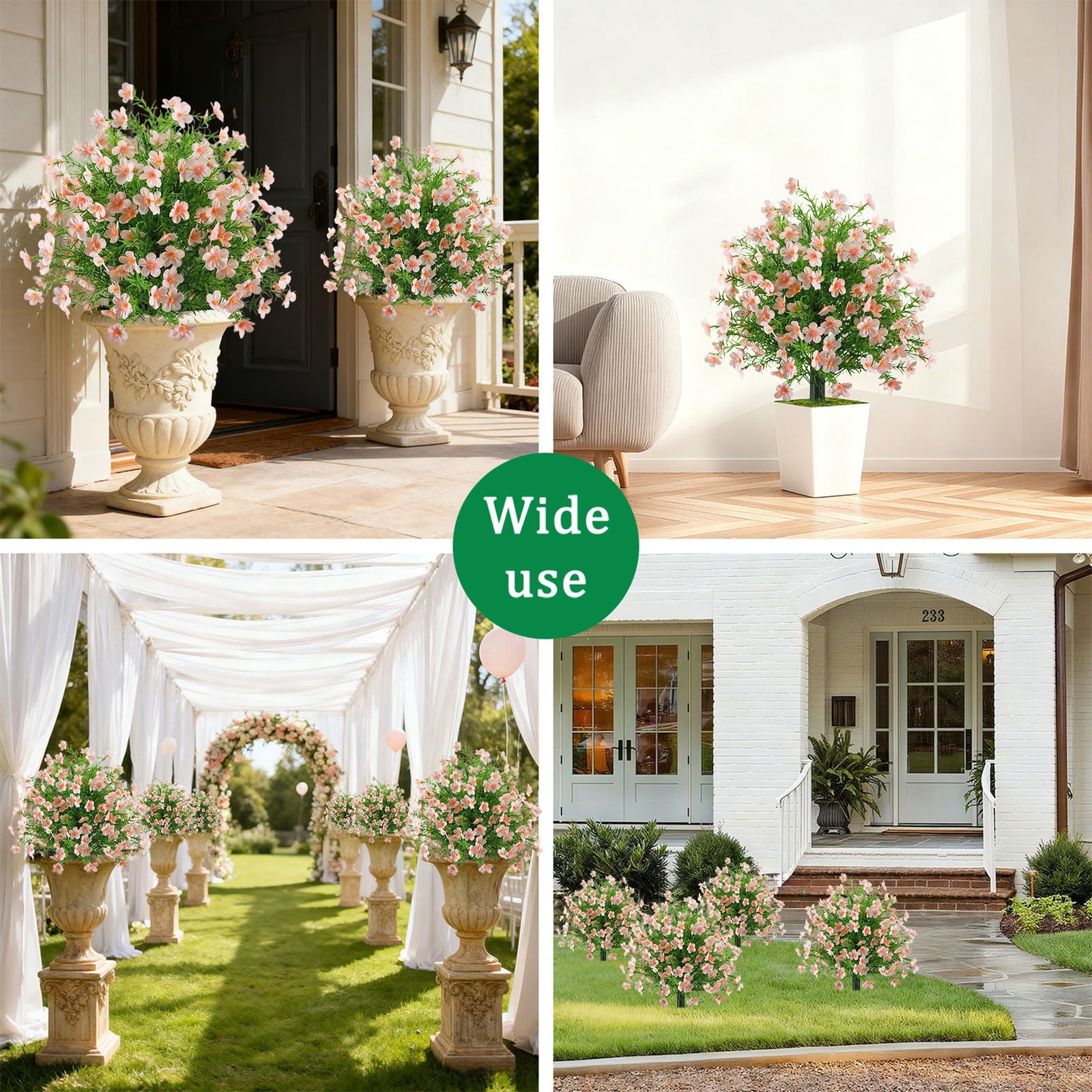 Gumesh Artificial Plants Outdoor Flowers- UV Resistant Boxwood & Baby’s Breath Greenery for Porch, Patio, Garden, All Season Faux Plants in Pot