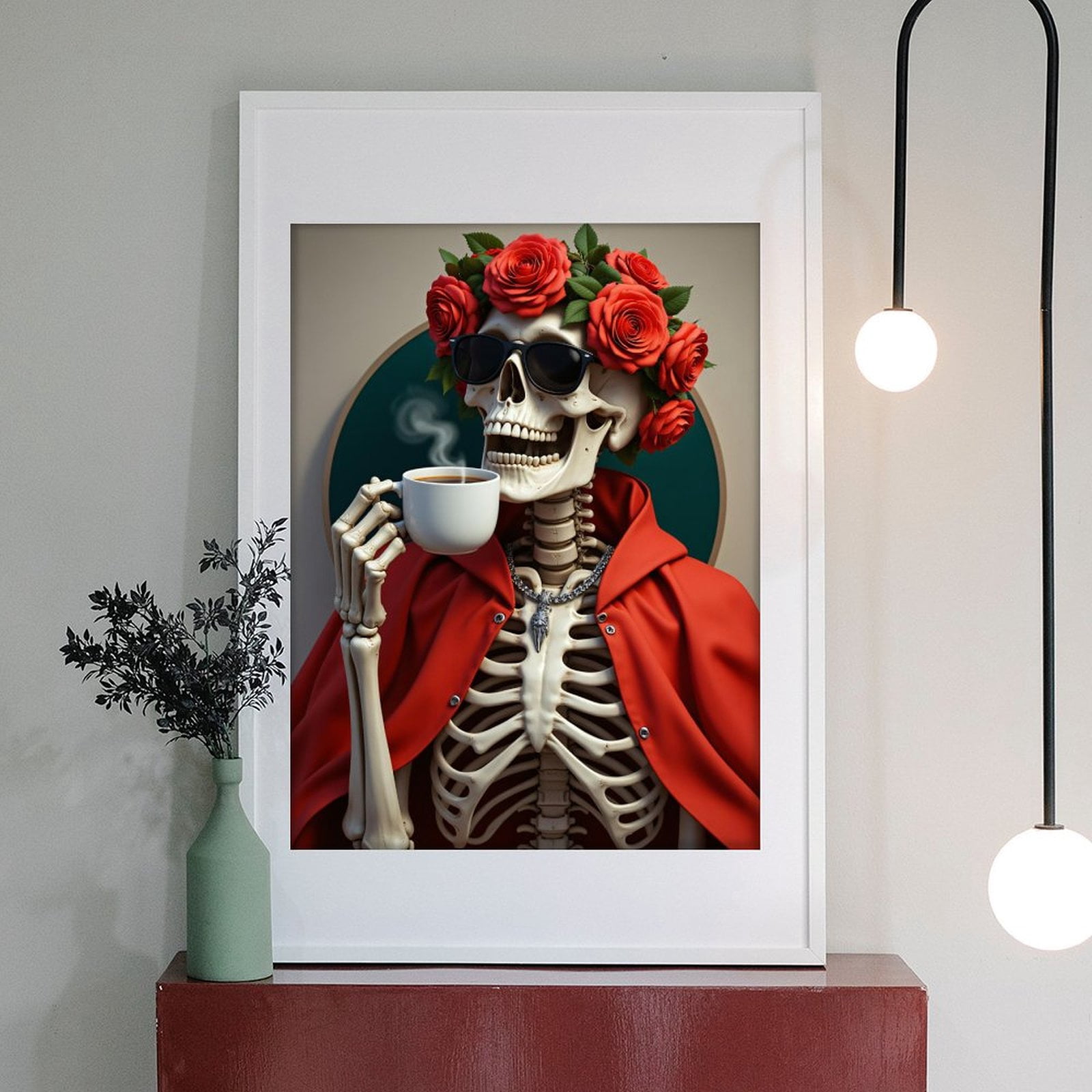 Diamond Art Kit for Adults, Skeleton Rose Cloak Coffee Stylish Diamond Painting for Adults Beginners, DIY Diamond Art Painting Kits, 5D Diamond Painting Crafts for Home Decor 12x16 Frameless