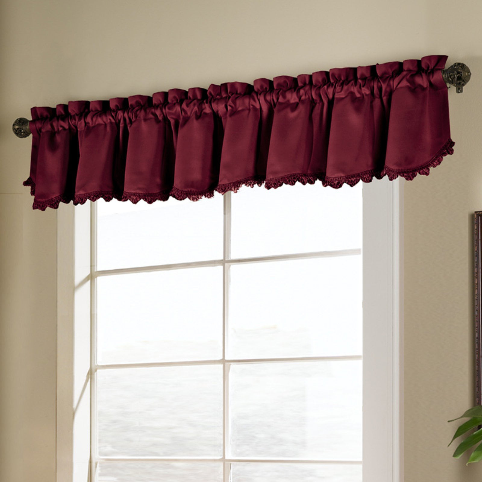 Curtain of Character by United "Charlotte" Triple Ascot Valance w/ Tassels Red 