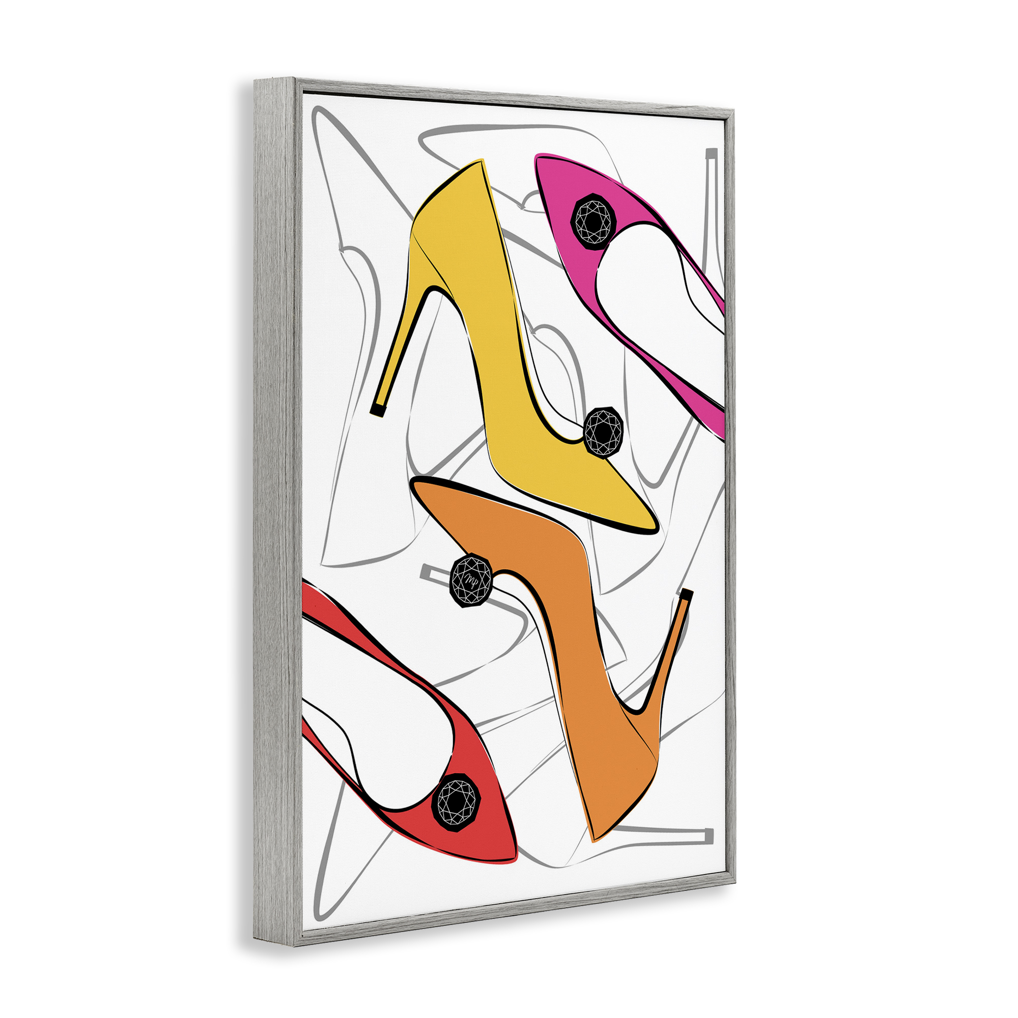 Stupell Industries Bright Happy Heels Beauty & Fashion Painting Gray Framed Art Print Wall Art, 16 x 24