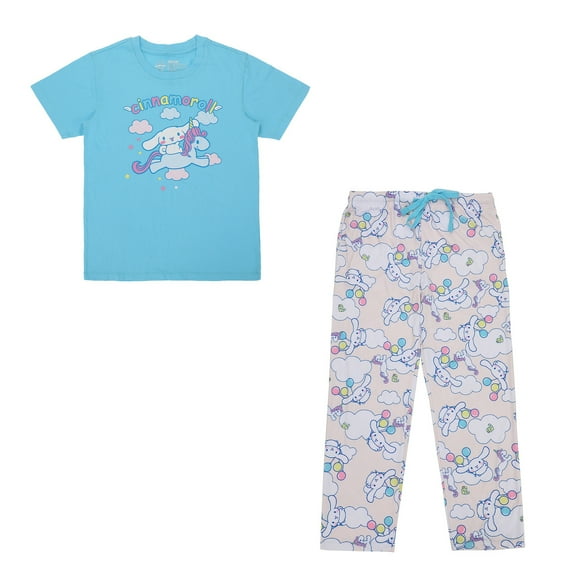 Cinnamoroll Adult Womens Sleepwear Set with Short Sleeve Tee and Sleep Pants- Medium