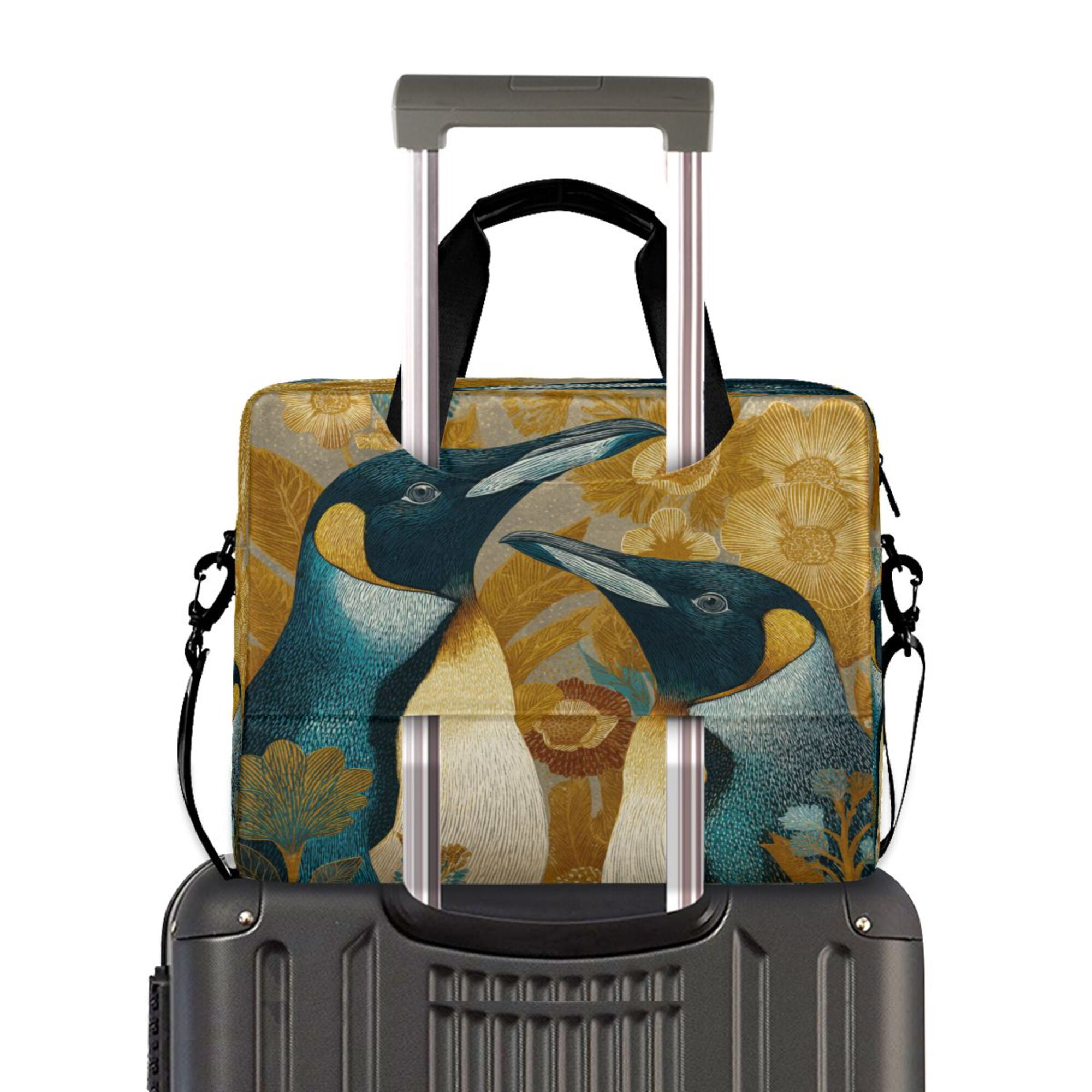 16" Laptop Briefcase, Detachable Anti-Slip Shoulder Strap, Multi-Compartment Work Travel Bag Two Penguins