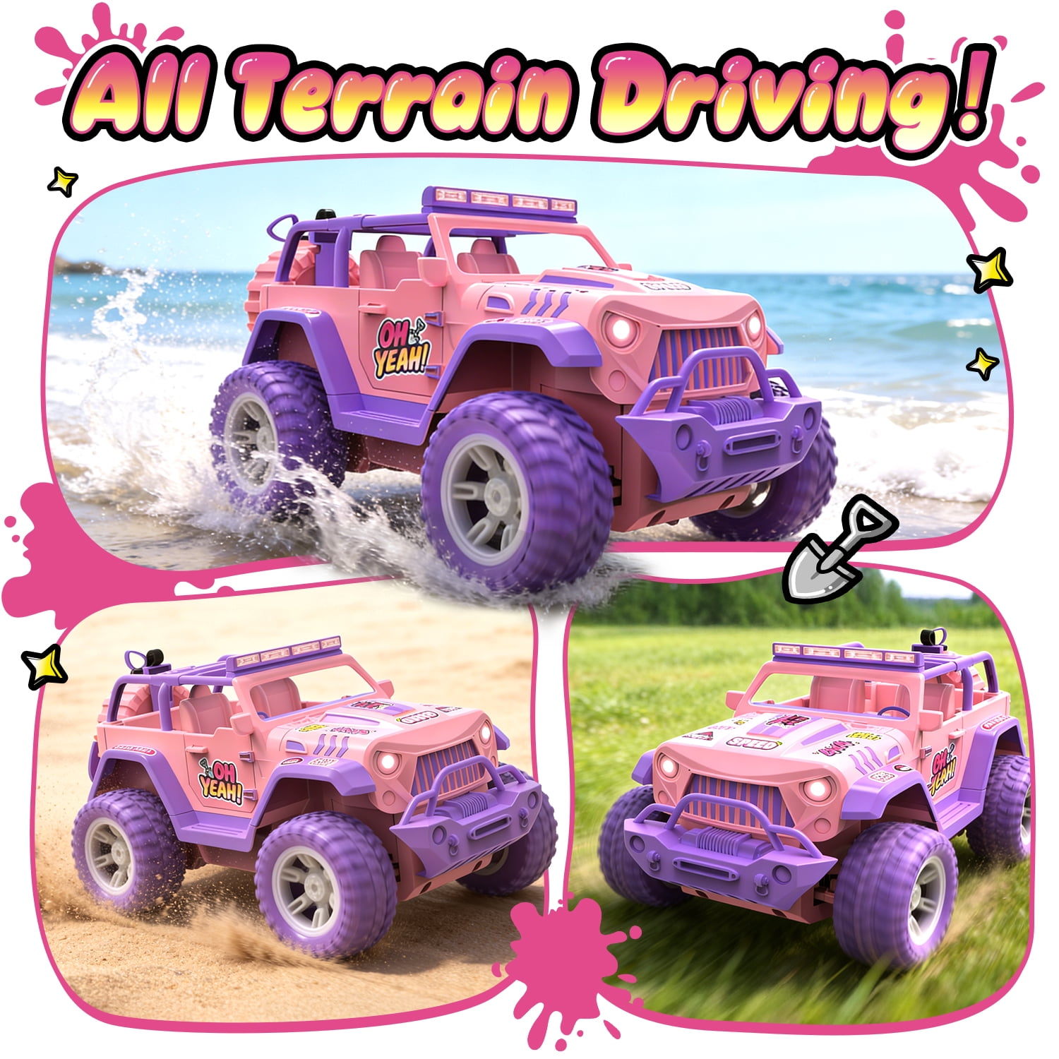 JoyStone Pink RC Cars for Girls, 2.4GHz Remote Control Truck with LED Lights, Spray & Sound Effects, DIY Stickers, Toy Cars Gift for Kids 3+