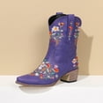 thumbnail image 6 of YLYL Cowboy Boots for Women Ankle Cowgirl Boots Western Flower Embroidered Square Toe Heel Stitched Retro Boots, 6 of 7