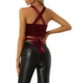 thumbnail image 3 of INSPIRE CHIC Women's Strappy Crop Tank Tops Sparkle Deep V Sleeveless Top XS Burgundy, 3 of 6