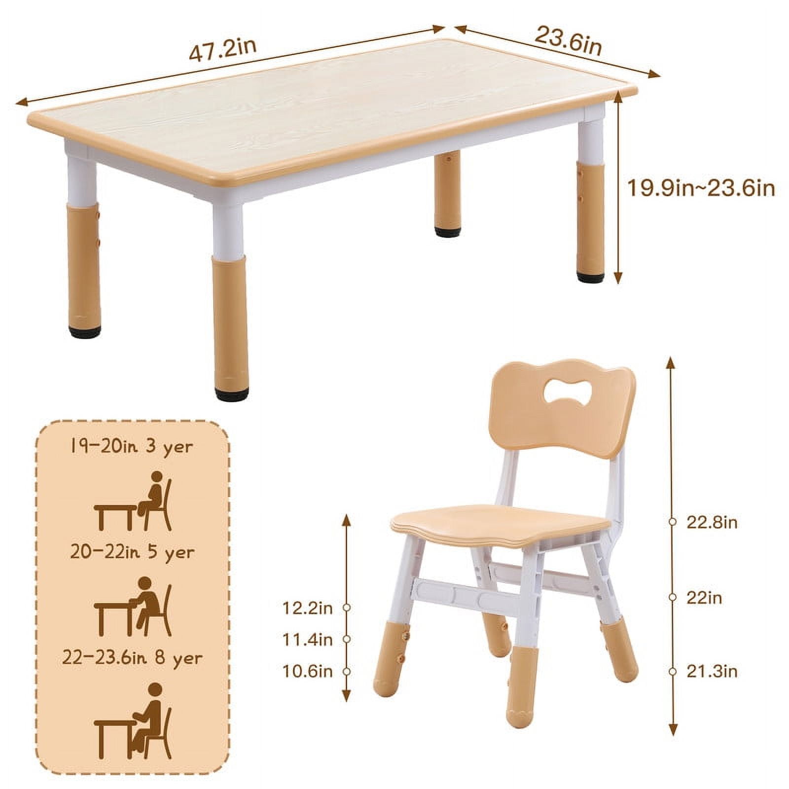 YUKOOL Kids Table and 4 Chair Set - Adjustable Height, HDPE Material, Perfect for Ages 2-12,Brown