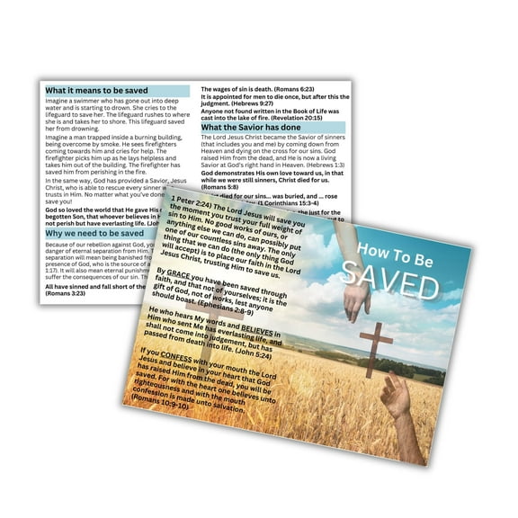 Gospel Tract How To Be Saved 100pk 5x7 Flyer Wallet Folds to 5x3.5 Door Knocking Soul Winning Roman Road Handout Evangelist Instruction Guide to Heaven