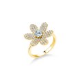 thumbnail image 1 of 1.64 Ct Round Sky Blue Topaz Keren Hanan ART 18K Yellow Gold Plated Silver Women Flower Ring, 1 of 6