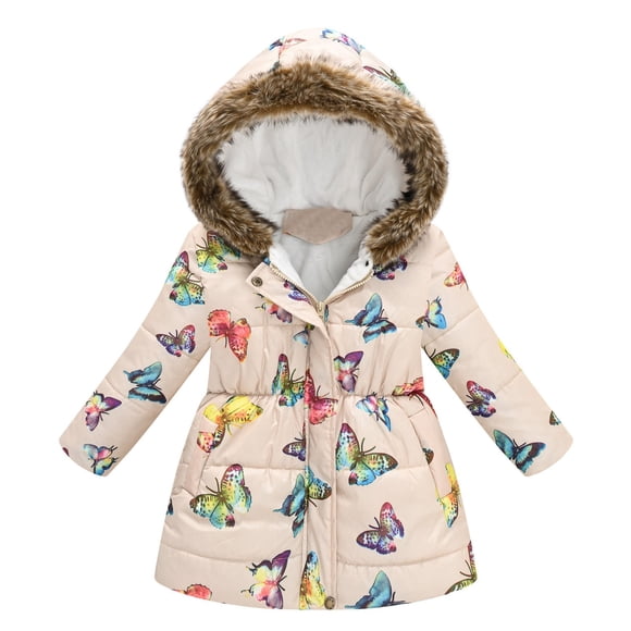 Gubotare Kids Winter Jacket Girls Girls' Winter Coat Insulated Long Quilted Puffer Jacket Warm Hooded Snow Coats Size 6-7,(Beige 6-7 Years)
