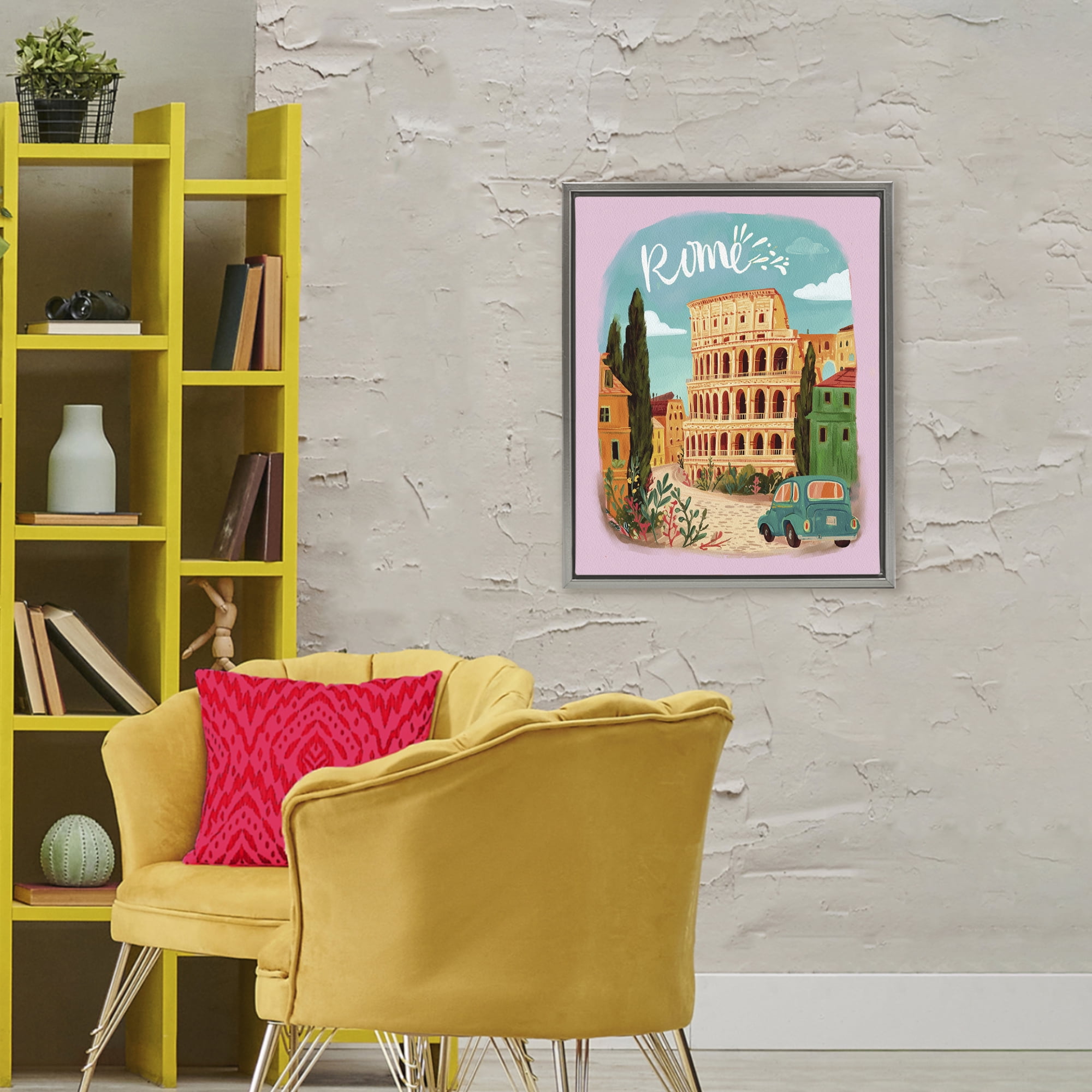 Rome Travel Spot Architecture Gray Framed Floater Canvas Wall Art, design by Yen