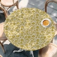 thumbnail image 2 of Yelllow Floral Round Tablecloth, Fitted Table Cover with Elastic for 55"-60" Round Tables, Vintage Rustic Plants Flowers Spring Table Cloth Outdoor Indoor Dinning Party Waterproof Tablecloths, 2 of 7