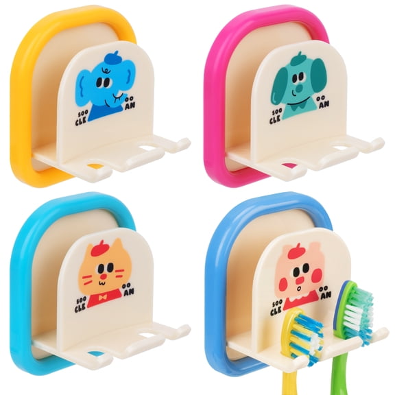 Linkidea 4 Pack Wall Mount Toothbrush Holder for Bathroom, Shower, Plastic Self Adhesive Wallmount Tooth Brush Hanger Compatible with Colgate, GUM, Brush Buddies Kids Toothbrush (Multi)